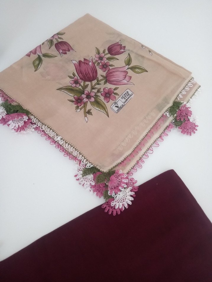 Dantel Detaylı Vintage Pembe Kadın Fular - Görsel 2