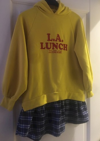 Sarı Kapüşonlu Midi Sweatshirt Elbise