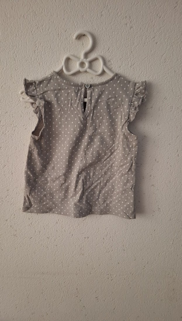 Kız Çocuk Gri Pamuk Tişört Fırfırlı - Görsel 2