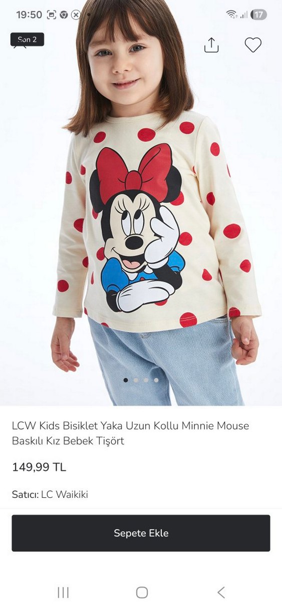 Kız Çocuk Uzun Kollu Pamuklu Minnie Mouse Tişört - Görsel 4
