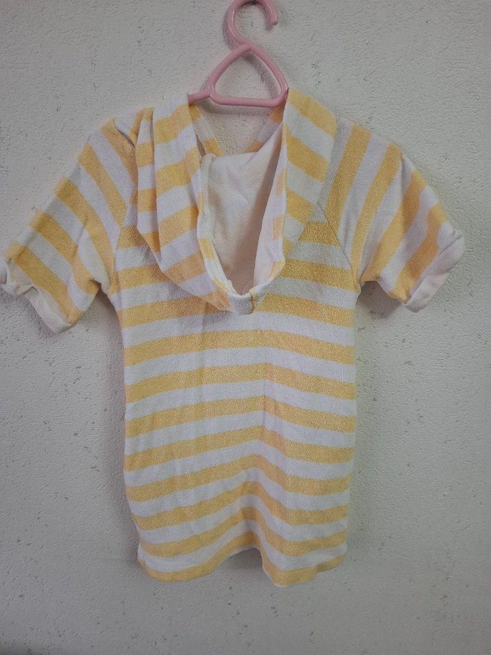 Kız Çocuk Sarı Çizgili Kapüşonlu Tişört - Görsel 2