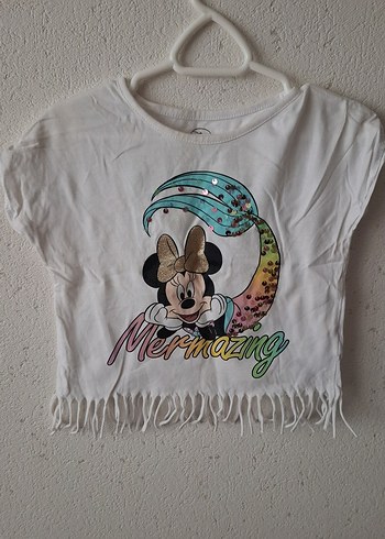 Kız Çocuk Beyaz Mickey Baskılı Tişört - Görsel 2