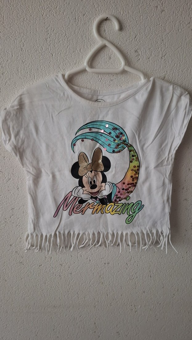 Kız Çocuk Beyaz Mickey Baskılı Tişört - Görsel 2