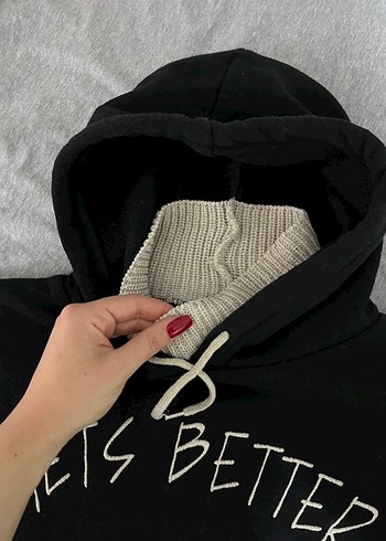 Siyah Kapüşonlu Oversize Sweatshirt - Görsel 2