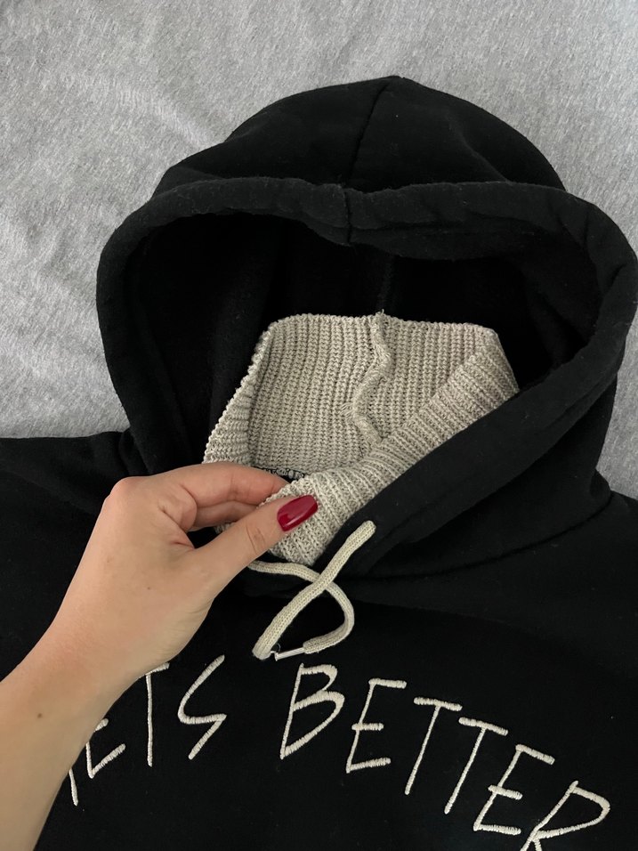 Siyah Kapüşonlu Oversize Sweatshirt - Görsel 2
