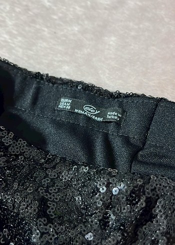 Parlak Siyah Kadın Payetli Pantolon - Görsel 4