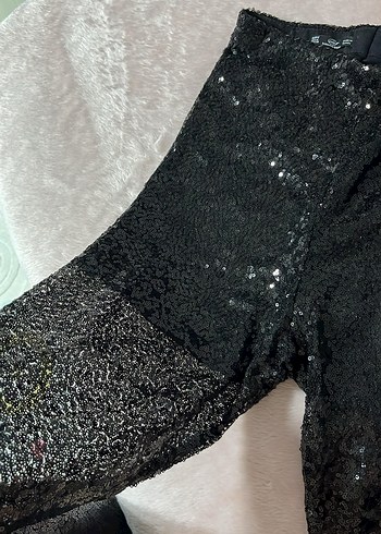 Parlak Siyah Kadın Payetli Pantolon - Görsel 3