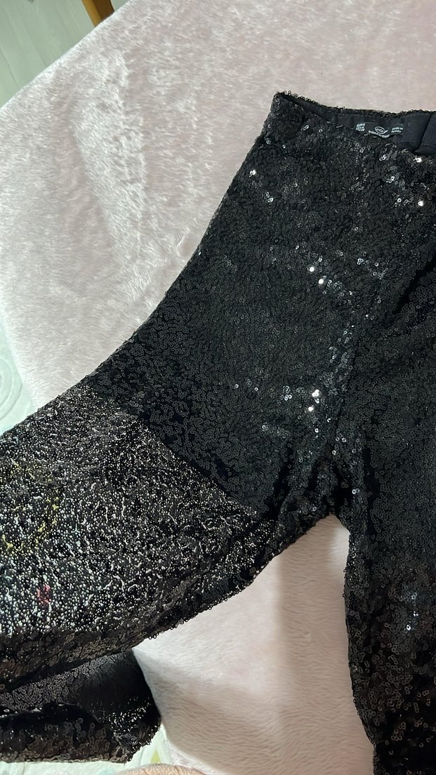 Parlak Siyah Kadın Payetli Pantolon - Görsel 3