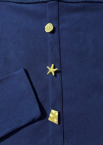 Düğmeli, Uzun Kollu Mavi Bluz - Görsel 2