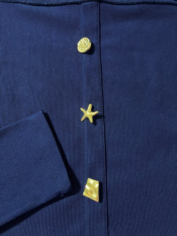 Düğmeli, Uzun Kollu Mavi Bluz - Görsel 2