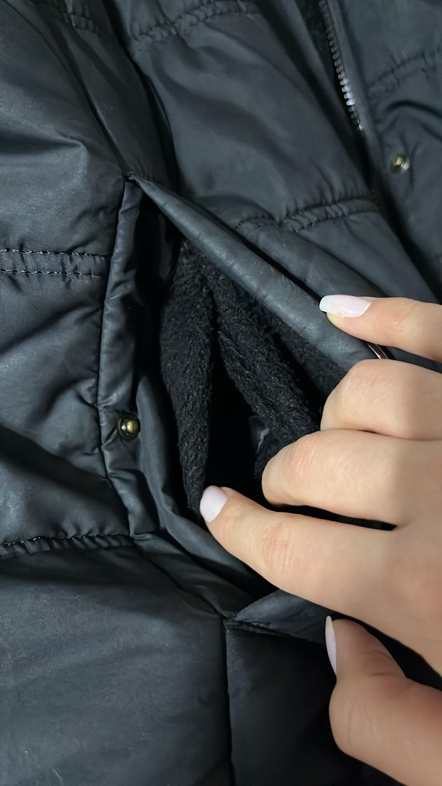 Düğmeli Siyah Midi Kışlık Kadın Mont - Görsel 4