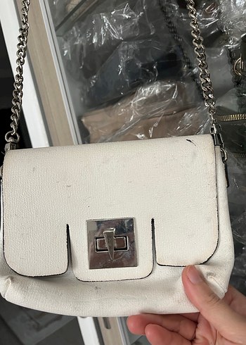 Beyaz Zincir Detaylı Deri Kadın Çanta - Görsel 5