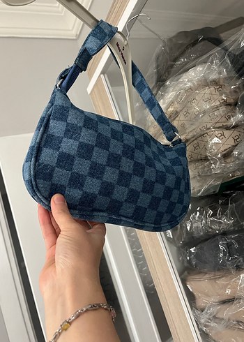Parizyen Kareli Mavi Kot Çanta - Görsel 4