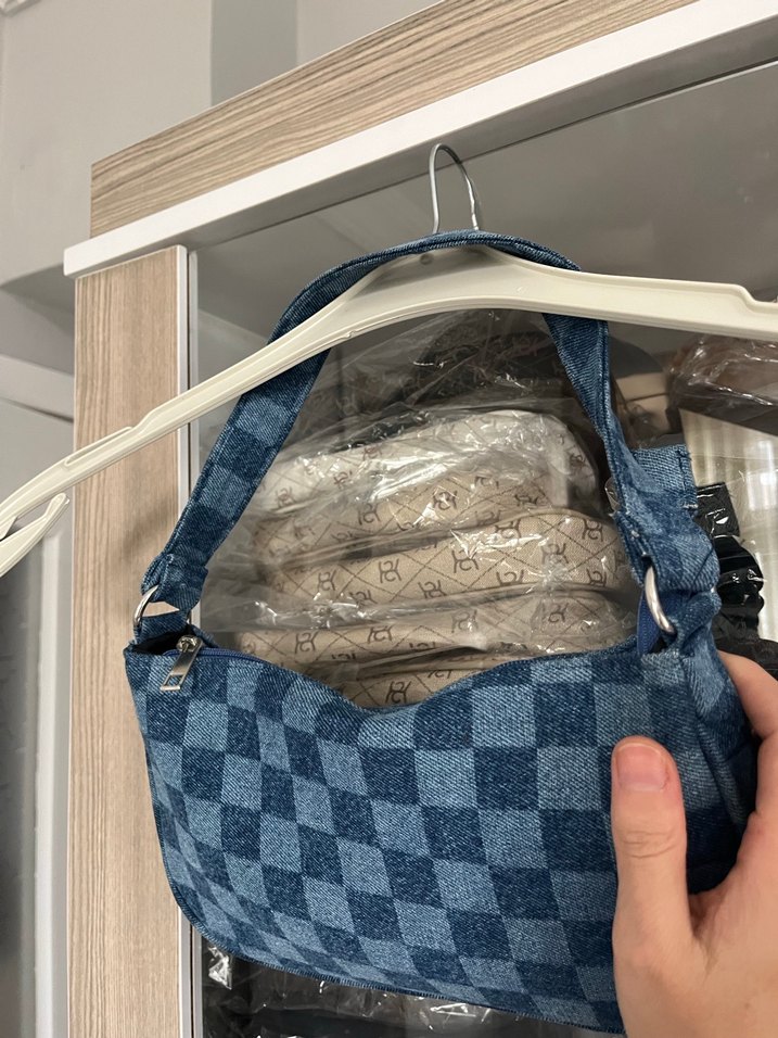 Parizyen Kareli Mavi Kot Çanta - Görsel 3