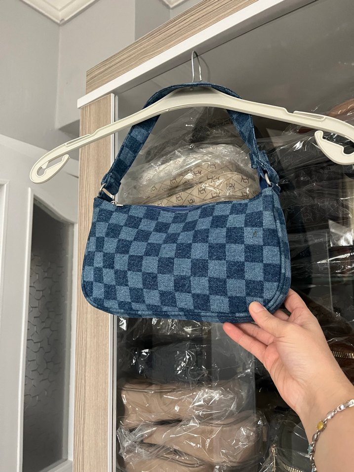 Parizyen Kareli Mavi Kot Çanta - Görsel 2