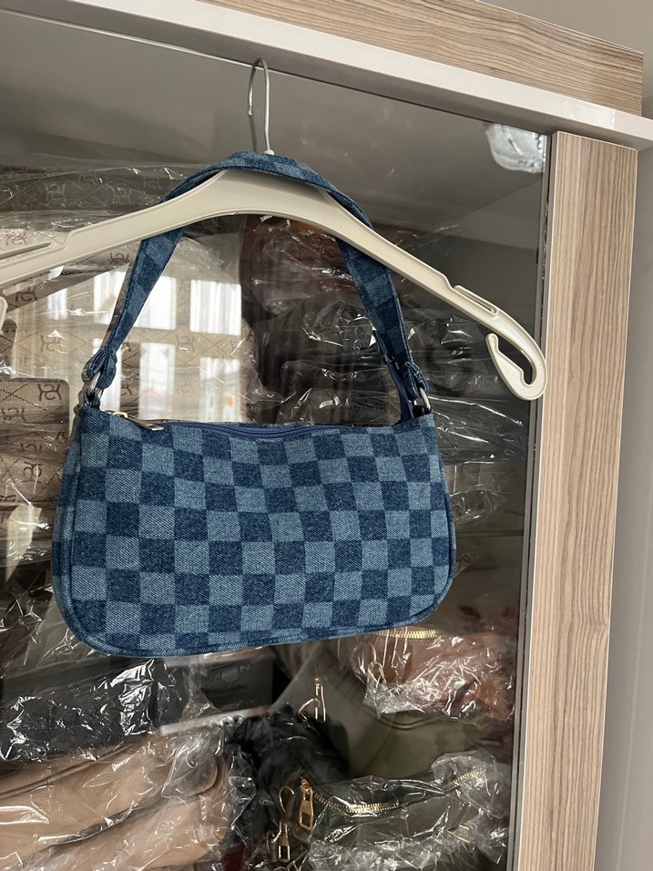 Parizyen Kareli Mavi Kot Çanta - Görsel 5