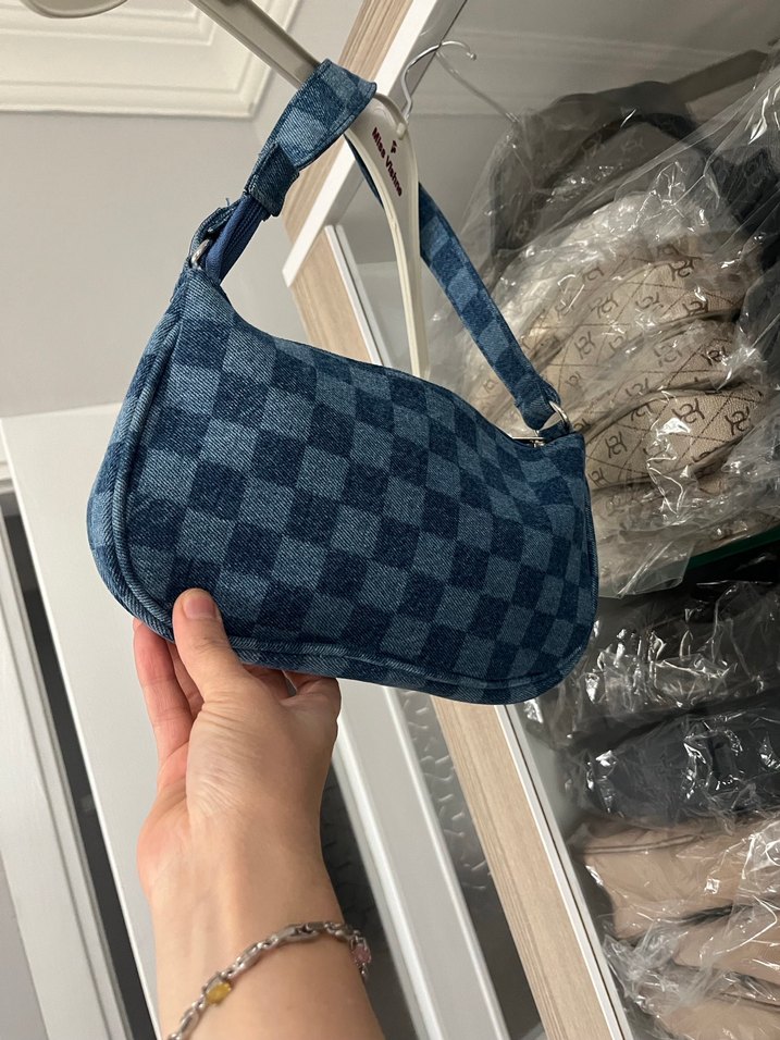 Parizyen Kareli Mavi Kot Çanta - Görsel 4