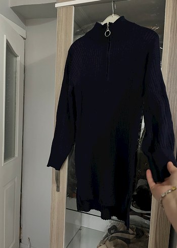 Lacivert Yarım Fermuarlı Uzun Triko Kazak - Görsel 2