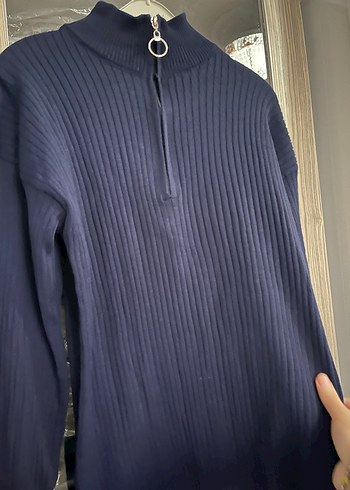 Lacivert Yarım Fermuarlı Uzun Triko Kazak - Görsel 3