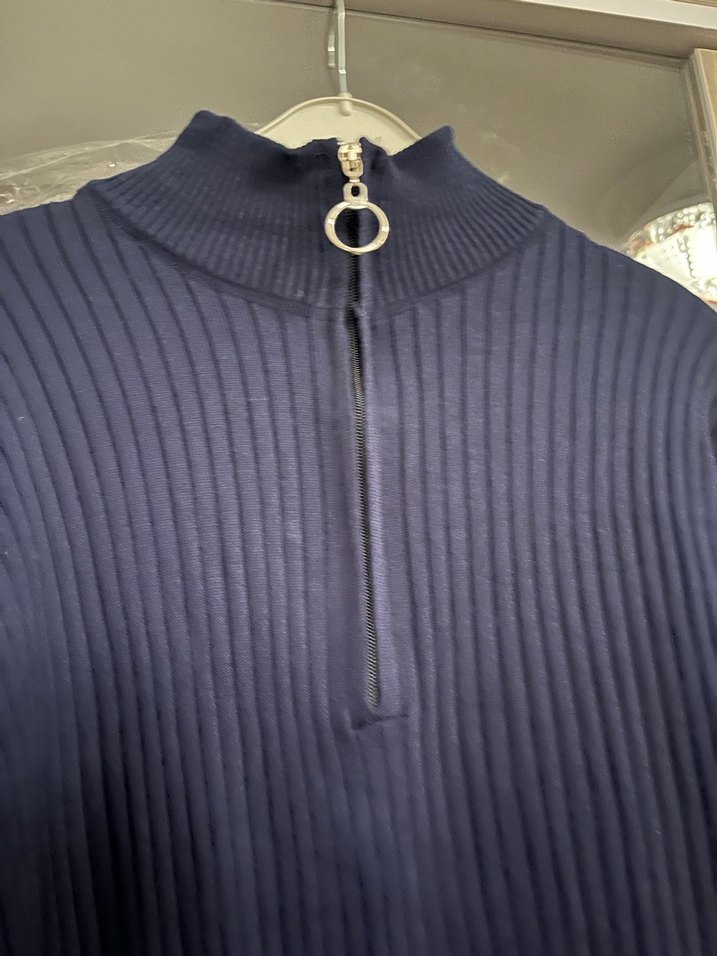 Lacivert Yarım Fermuarlı Uzun Triko Kazak - Görsel 4