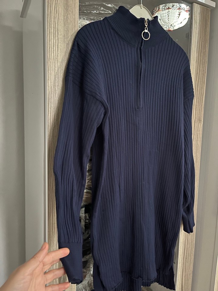 Lacivert Yarım Fermuarlı Uzun Triko Kazak - Görsel 5