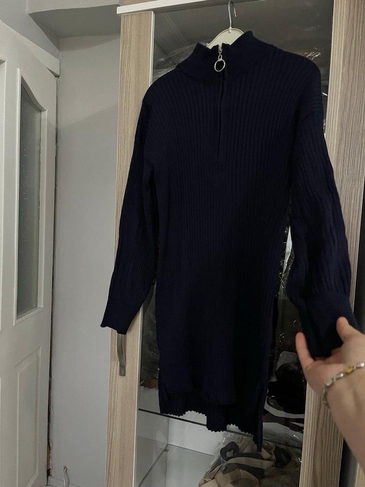 Lacivert Yarım Fermuarlı Uzun Triko Kazak - Görsel 2