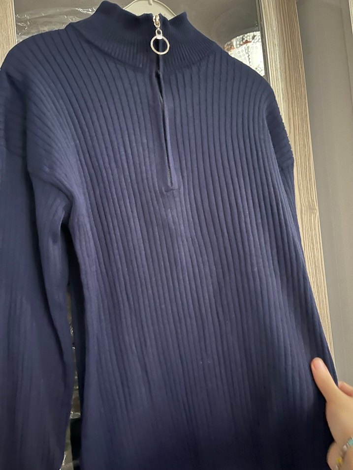 Lacivert Yarım Fermuarlı Uzun Triko Kazak - Görsel 3