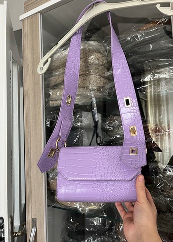 Mor Deri Yılan Desenli Kadın Çanta - Görsel 8