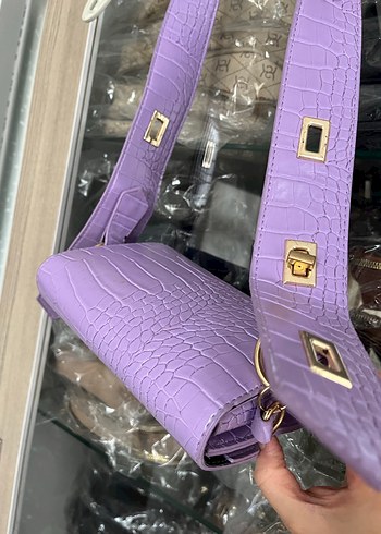 Mor Deri Yılan Desenli Kadın Çanta - Görsel 4