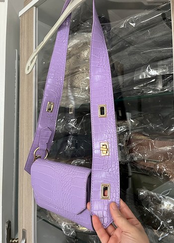 Mor Deri Yılan Desenli Kadın Çanta - Görsel 2