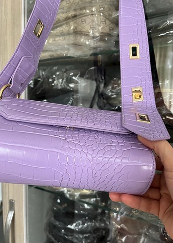 Mor Deri Yılan Desenli Kadın Çanta - Görsel 3