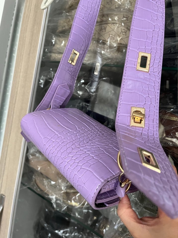 Mor Deri Yılan Desenli Kadın Çanta - Görsel 4