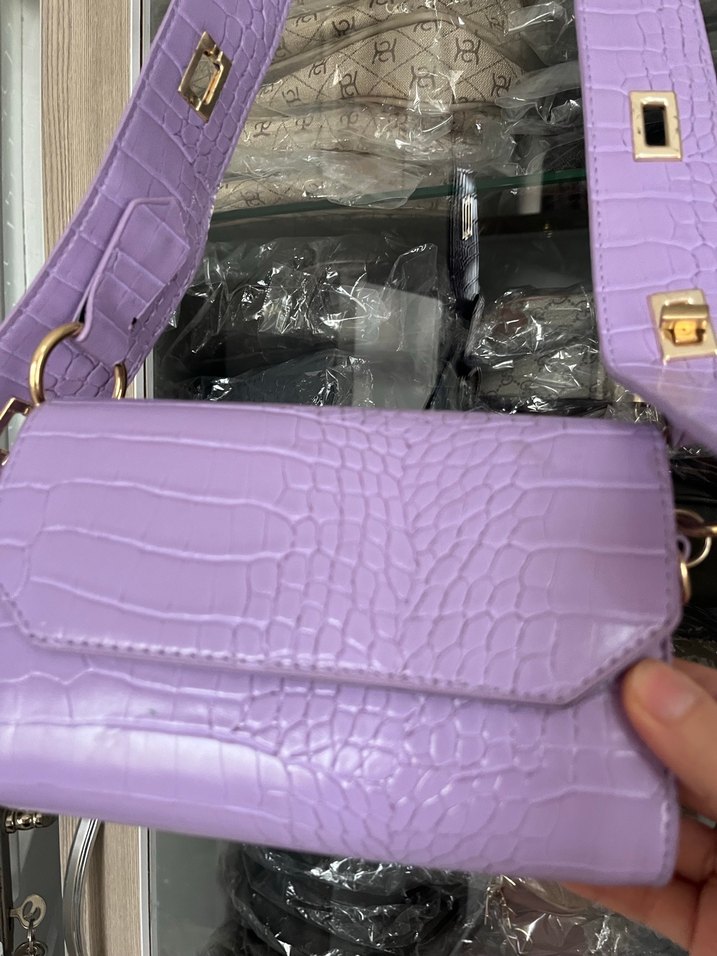 Mor Deri Yılan Desenli Kadın Çanta - Görsel 5