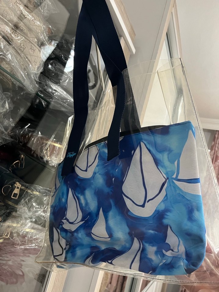 Şeffaf Mavi Baskılı Kadın Plaj Çantası - Görsel 4