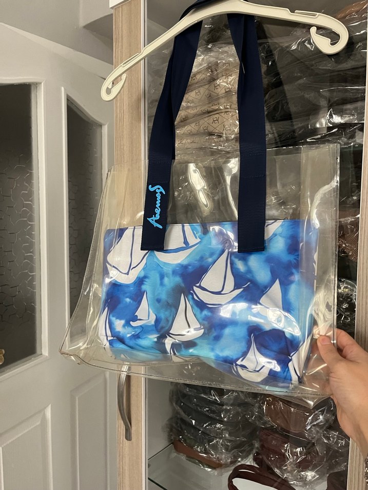 Şeffaf Mavi Baskılı Kadın Plaj Çantası - Görsel 3