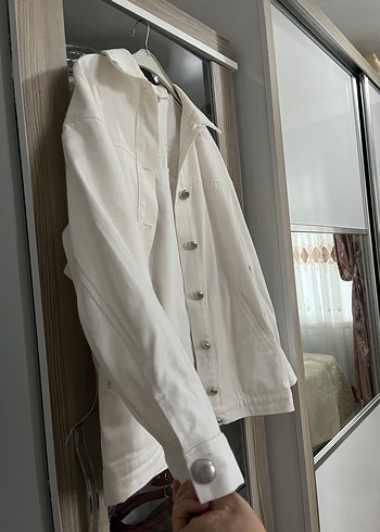 Düğmeli Beyaz Midi Kadın Keten Ceket - Görsel 5