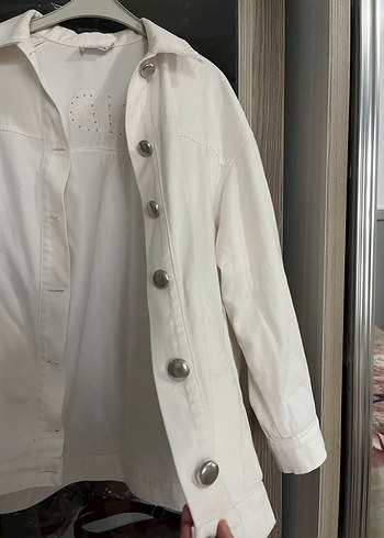 Düğmeli Beyaz Midi Kadın Keten Ceket - Görsel 3