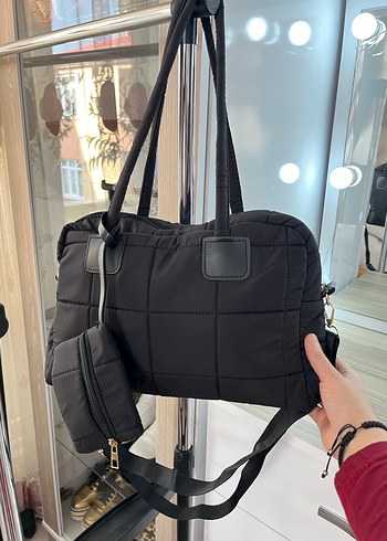 Siyah Kareli Fermuarlı Kadın Çanta - Görsel 2