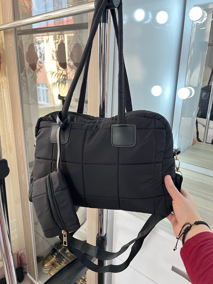 Siyah Kareli Fermuarlı Kadın Çanta - Görsel 2