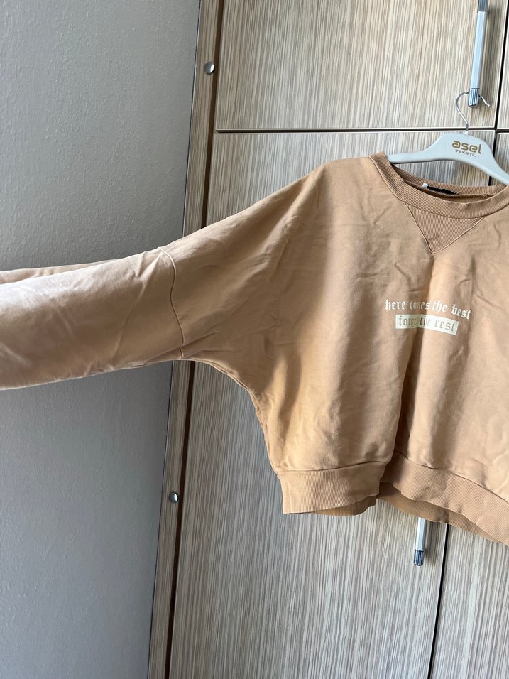 Bej Kadın Süet Sweatshirt - Görsel 3