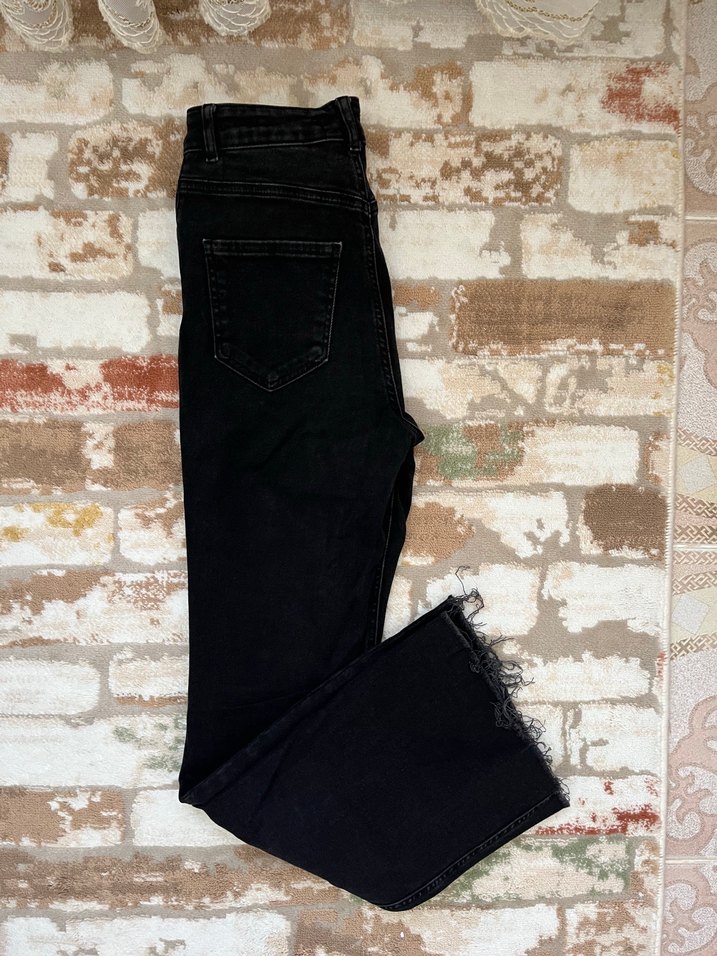 Siyah Kadın Kemerli Midi Boy flara Jean - Görsel 3