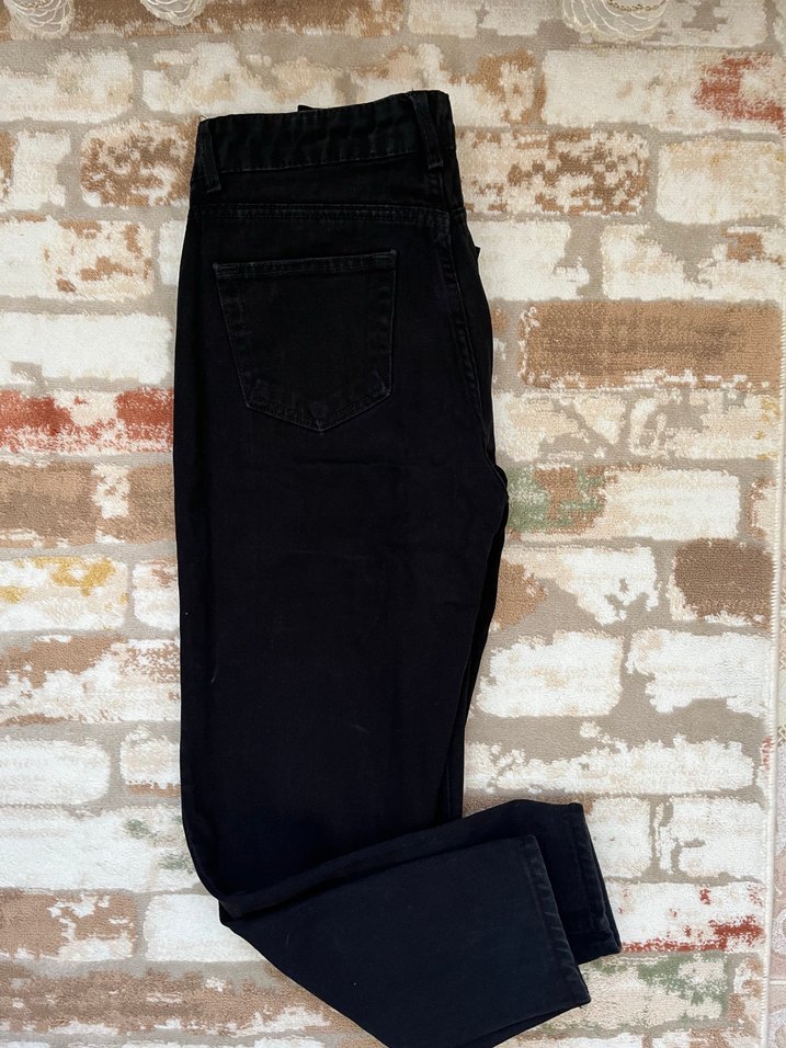 Kadın Siyah Kemerli Regular Fit Denim Pantolon - Görsel 2