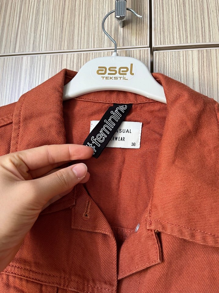 Düğmeli Kiremit Kadın Denim Ceket - Görsel 3