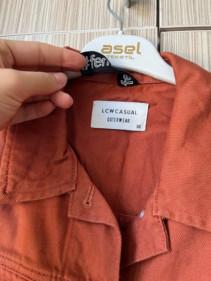 Düğmeli Kiremit Kadın Denim Ceket - Görsel 4