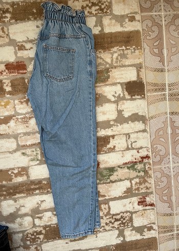 Kadın Mavi Kemerli Bol Kesim Denim Pantolon - Görsel 2