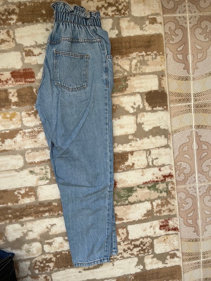 Kadın Mavi Kemerli Bol Kesim Denim Pantolon - Görsel 2