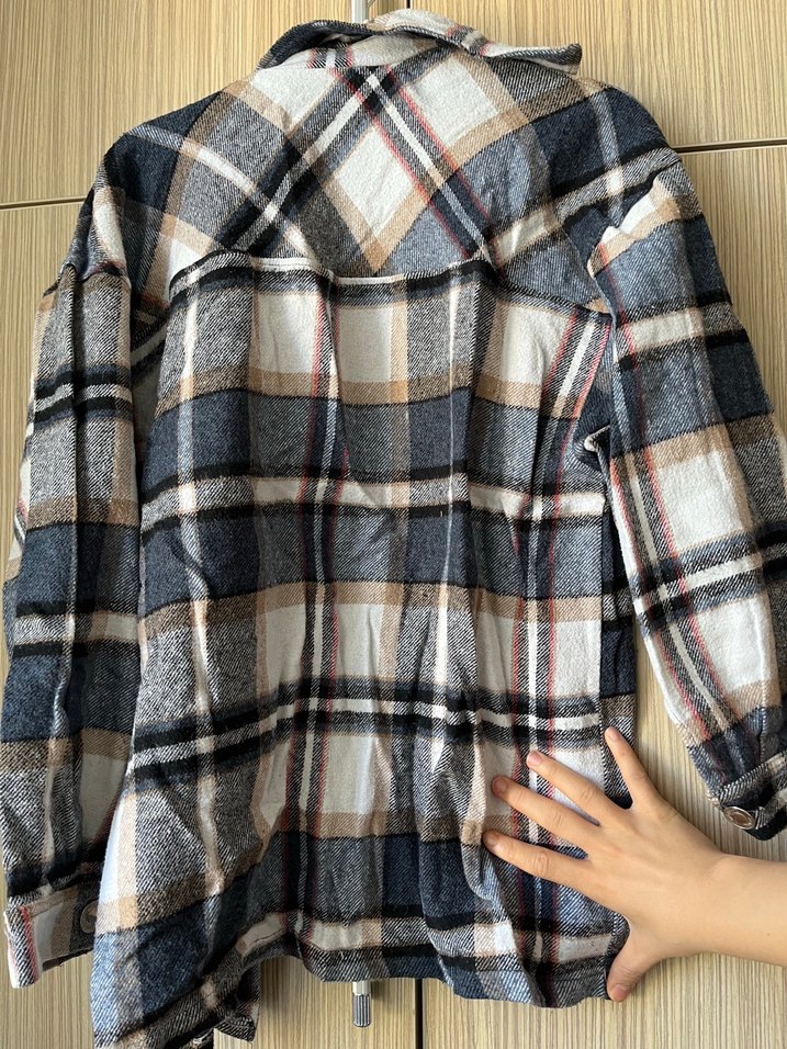 Gri Ekoseli Pamuklu Kadın Gömlek - Görsel 3