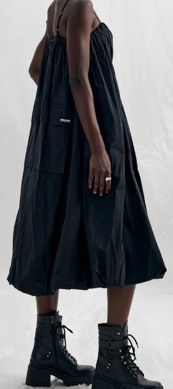 Orjina VDR Siyah Drapeli Uzun Askılı balon Elbise - Görsel 2