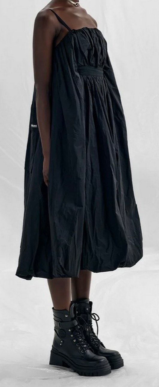 Orjina VDR Siyah Drapeli Uzun Askılı balon Elbise - Görsel 4