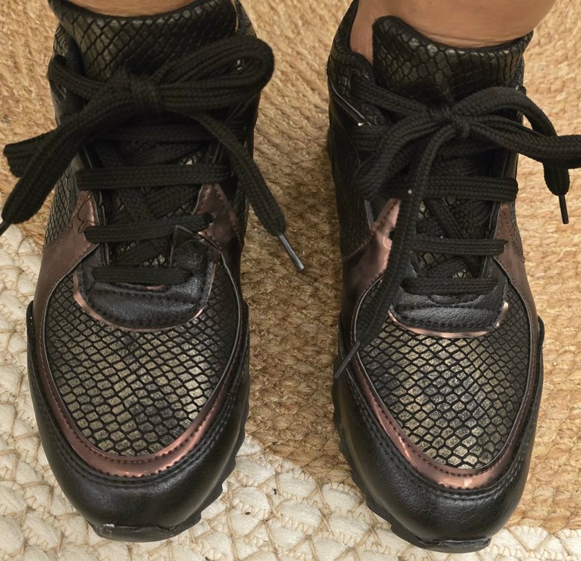 Deri  yılan desenli dolgu topuklu spor ayakkabı - Görsel 2